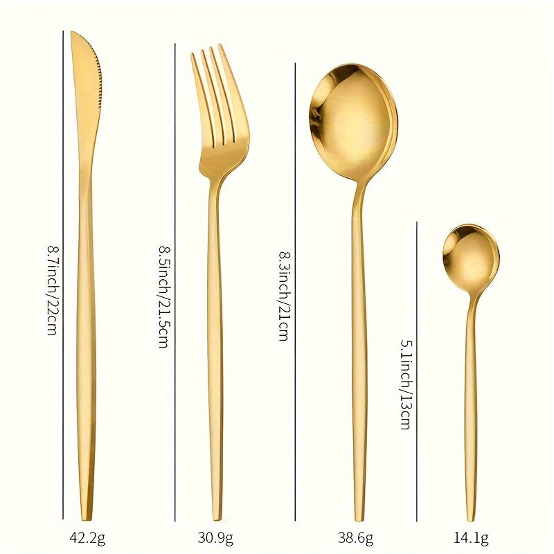 24-Piece Gold Finish Cutlery Set with Steak Knife Salad Fork Spoon Dishwasher Safe