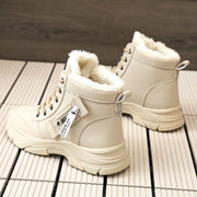 Women's Faux Leather Mid-Top Sneakers with Thick Platform Sole Beige Cold Weather Shoes
