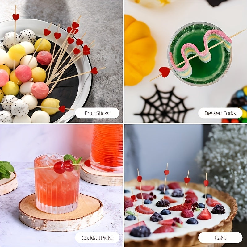 100pcs Red Heart Disposable Bamboo Skewers for Wedding and Party Food