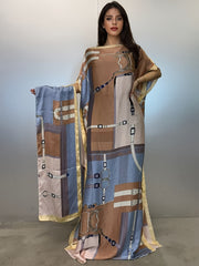 Women's Floral Print Abaya Maxi Dress Loose Fit Batwing Sleeves Summer Fashion