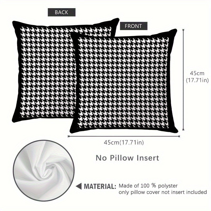 Reversible Contemporary Houndstooth Throw Pillow Cover 45cm Black and White Woven Polyester