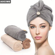 Microfiber Hair Towel with Button for Curly Hair Fast-Drying Anti-Frizz in Grey Camel Brown