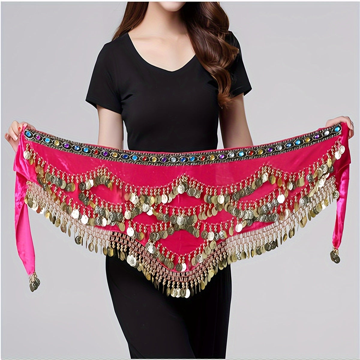Black Sequin Belly Dance Hip Towel for Performances