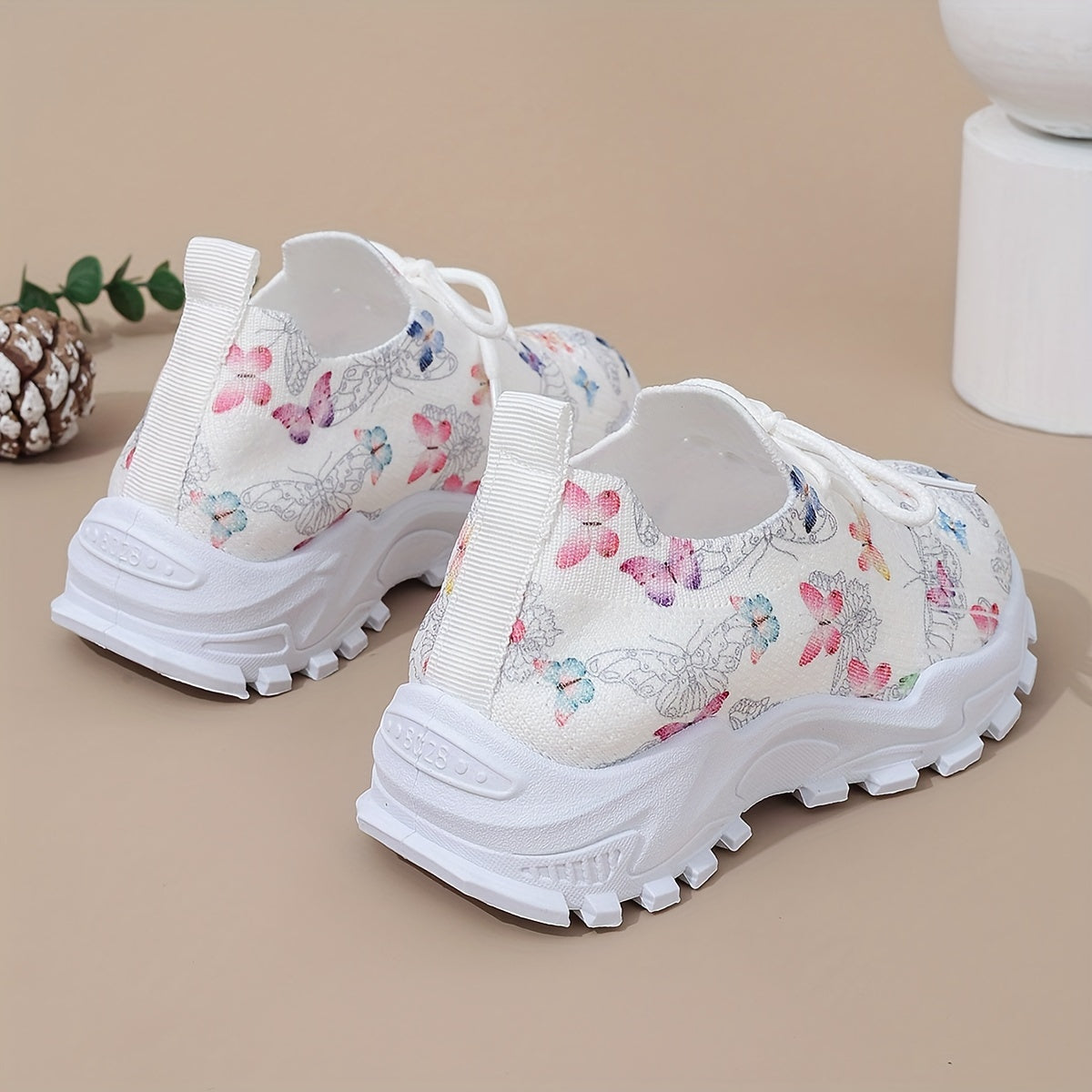 Girls' Casual Butterfly Print Sneakers for Kids Breathable Fabric Soft PVC Sole