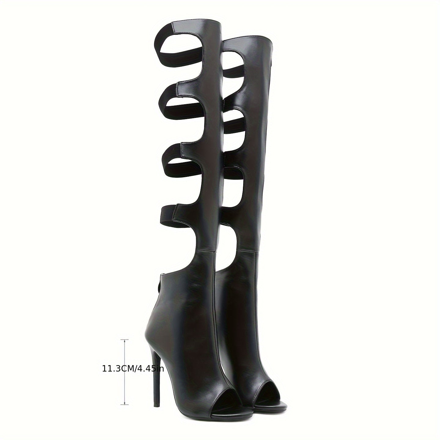 Women's Synthetic Black Stiletto Boots with Slip-On Platform Heels