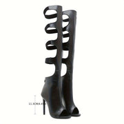 Women's Synthetic Black Stiletto Boots with Slip-On Platform Heels