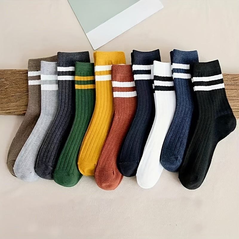 Men's Vintage Athletic Socks 5 Pairs Woven Polyester Spandex Autumn Winter