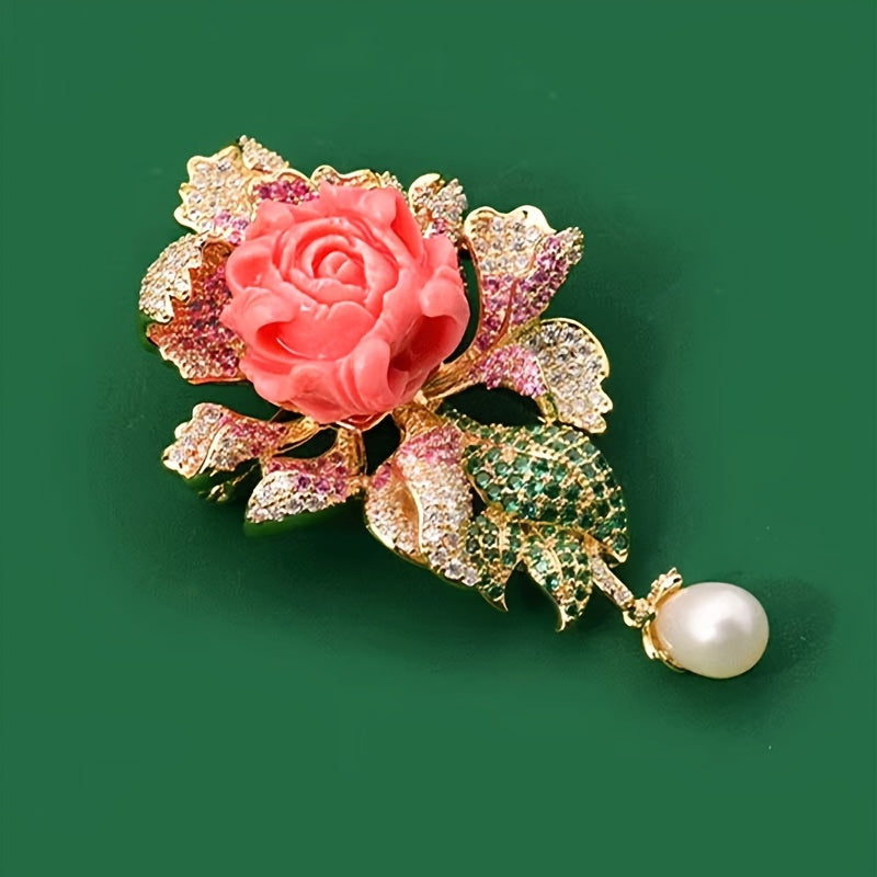 Брошь с пионовыми цветами, имитационными жемчужинами и стразами для украшения чонсам, ханфу, пальто