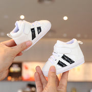 Infant Boys Non-Slip Striped Crib Shoes with Embroidered Moire Pattern