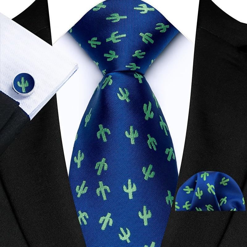 Men's Plaid Paisley Flower Tie Set with Cufflinks and Handkerchief Pack of 3