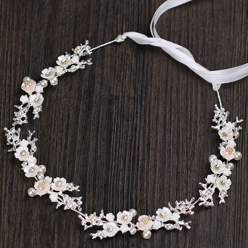 Women's Boho Rhinestone Flower Pearl Headband Wedding Hair Accessory