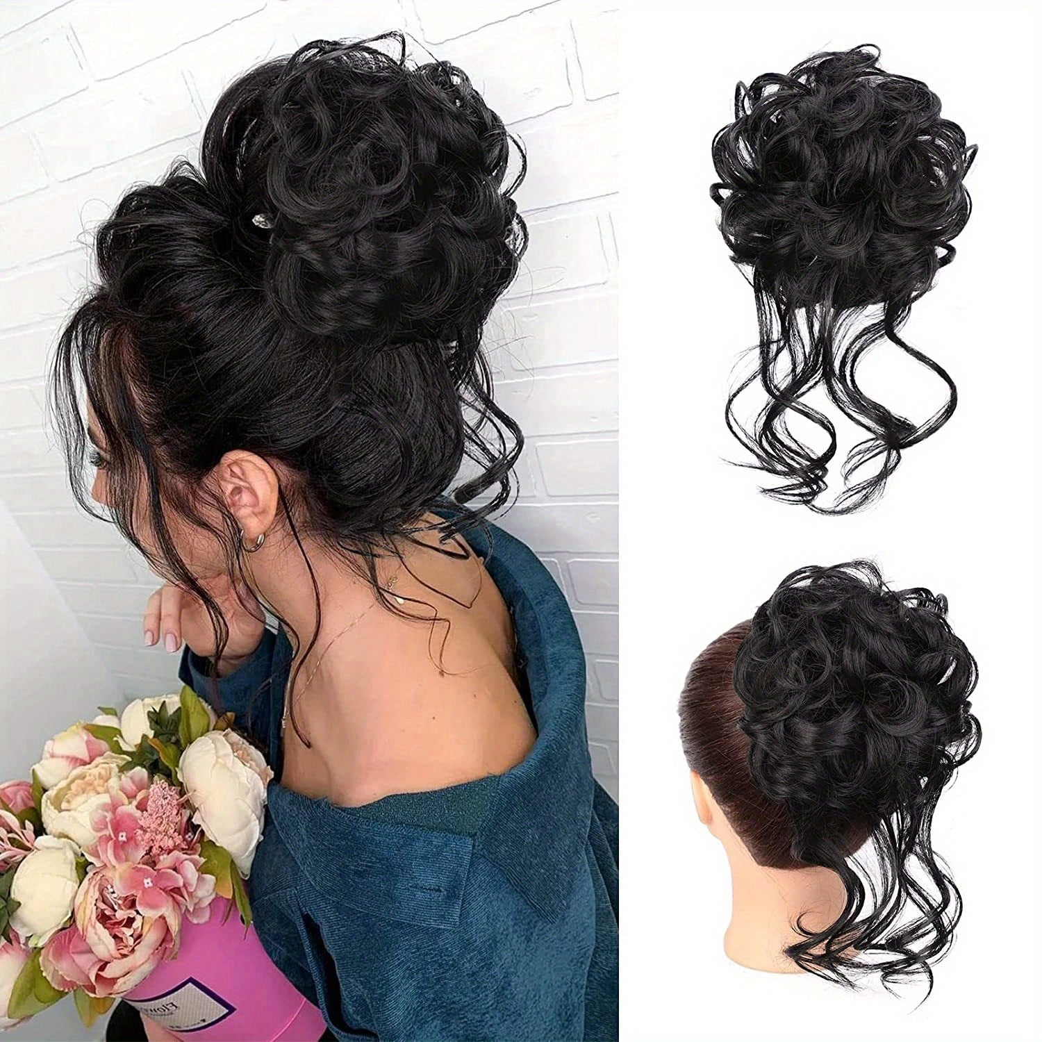 Women Messy Curly Donut Hair Bun Updo Synthetic Hair Extension 25.4cm