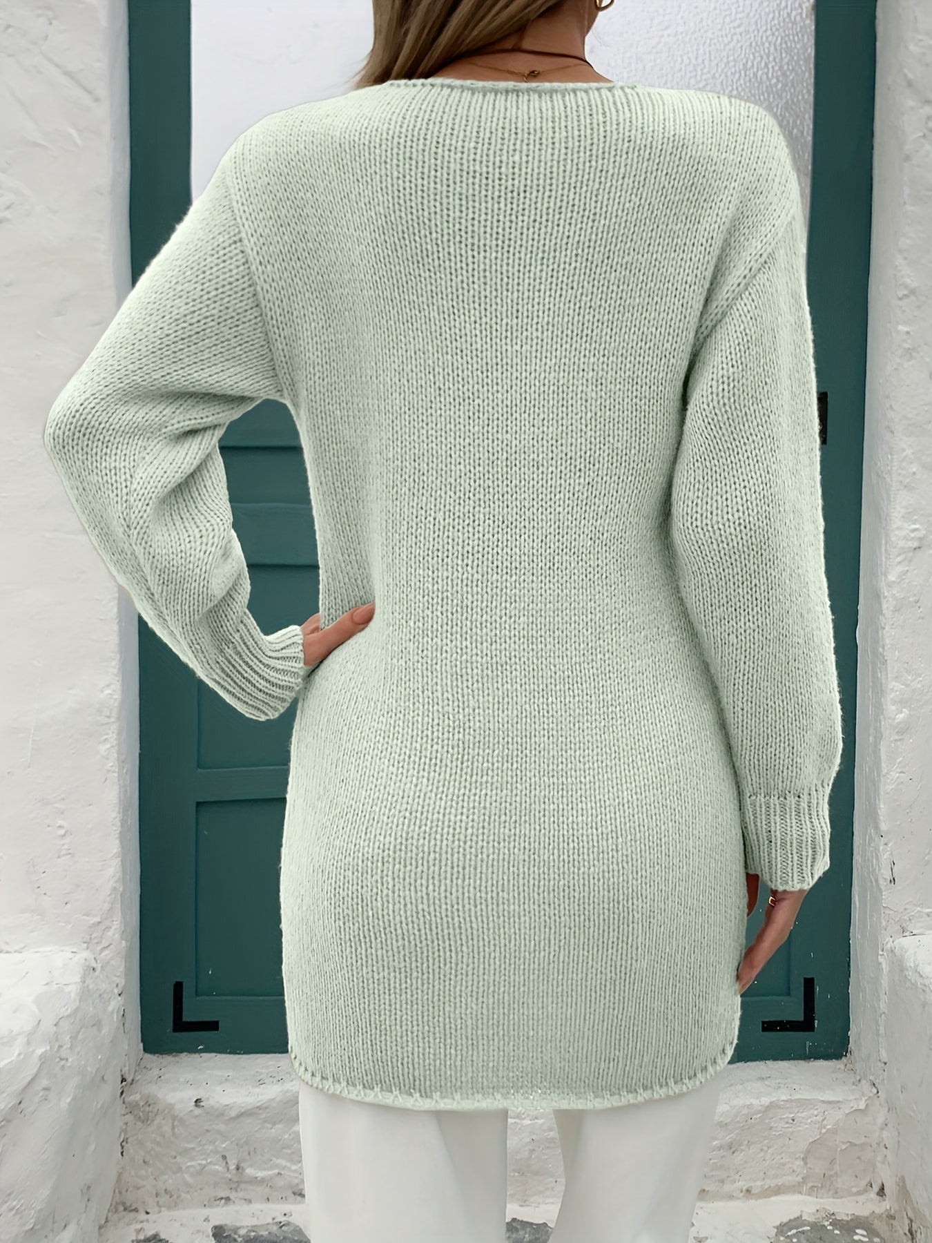 Women’s Casual Sweater Long Sleeve Round Neck Solid Color Pullover