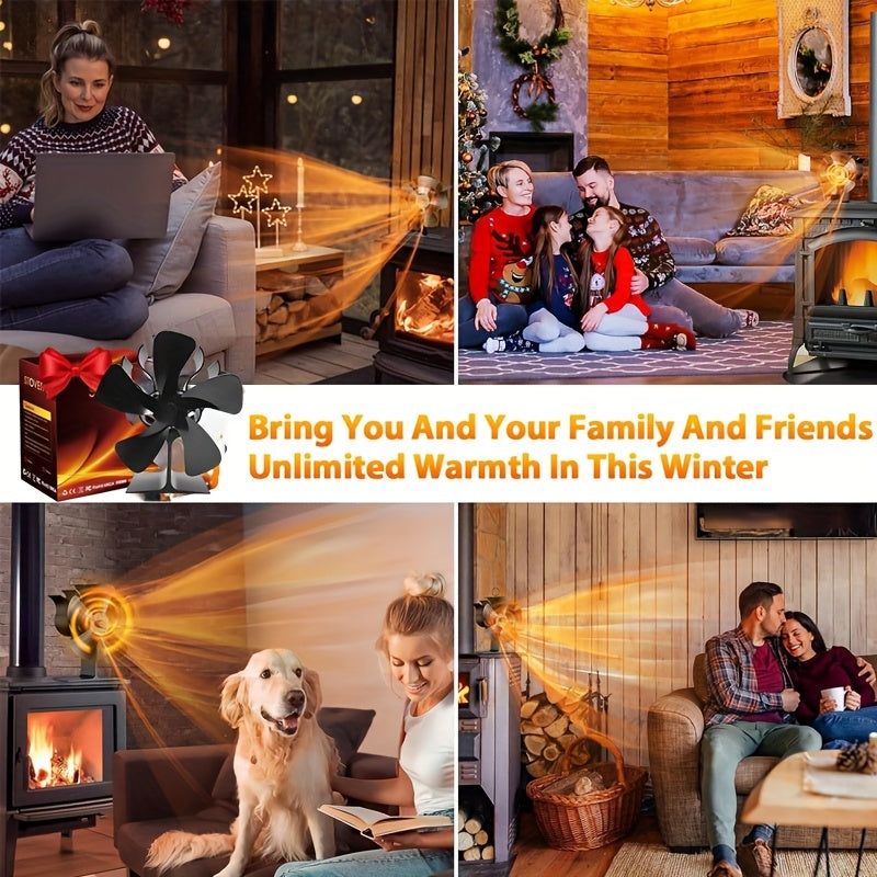 Aluminum Stove Fan 5 Blades Heat Powered Fireplace Blower for Wood Log Burner