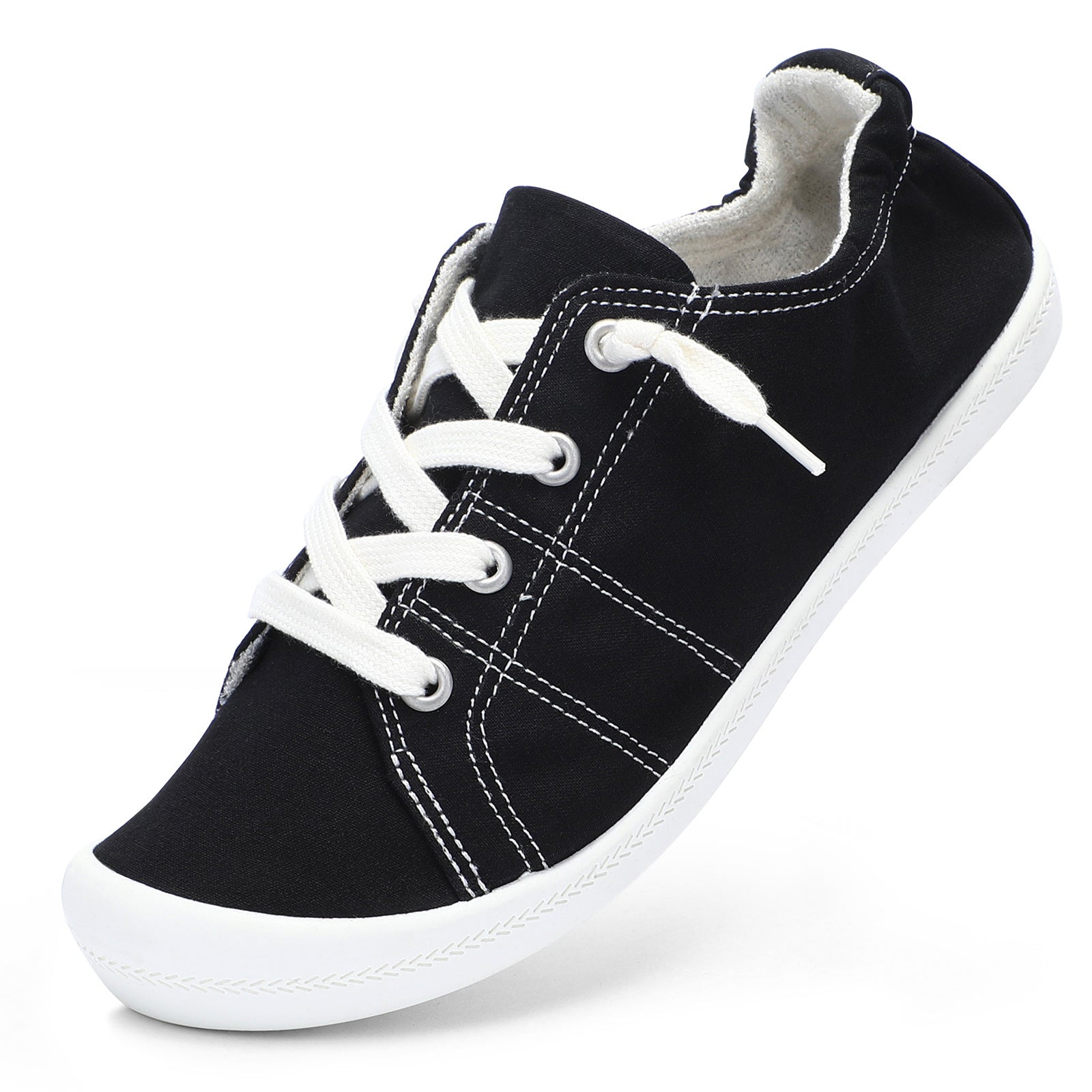 Women's Canvas Lace-Up Sneakers, Solid Color Casual Walking Shoes
