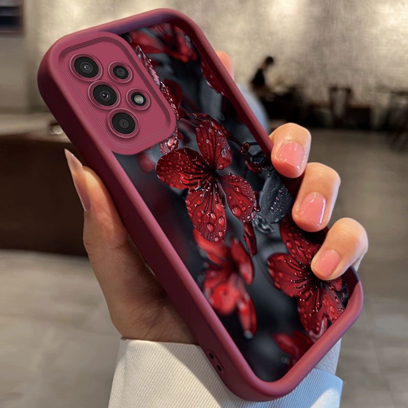 Red Water Drop Flower Pattern Silicone TPU Phone Case for Galaxy Models