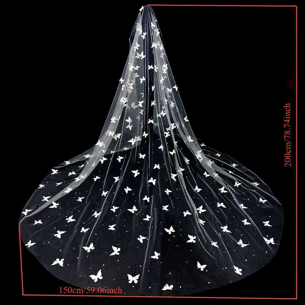 Velo de novia con perlas de imitación y detalles de mariposa para bodas