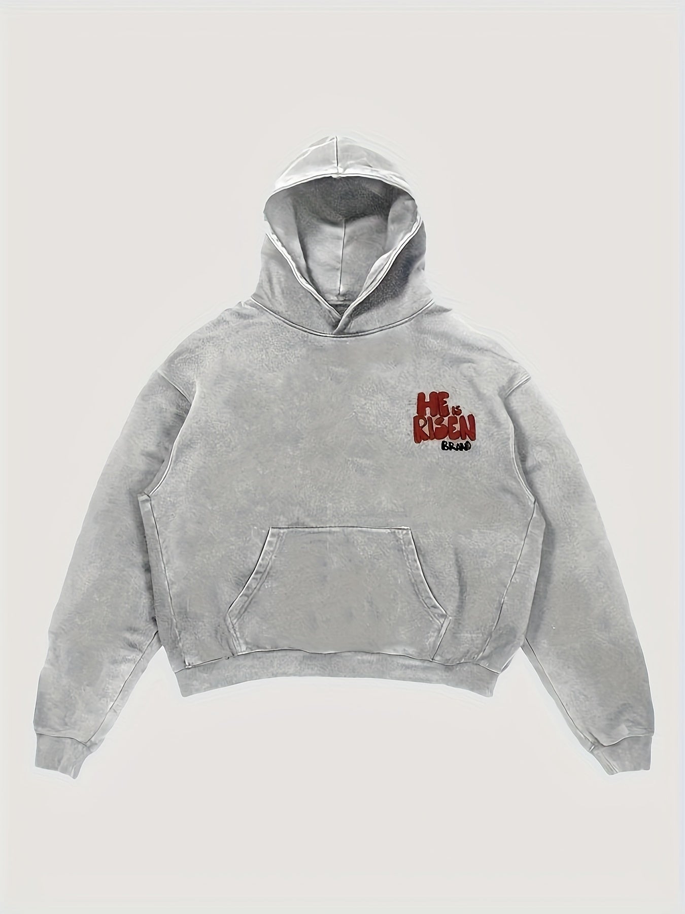 Y2K Style Polyester Hoodie with "He is Risen" Graphic and Kangaroo Pocket