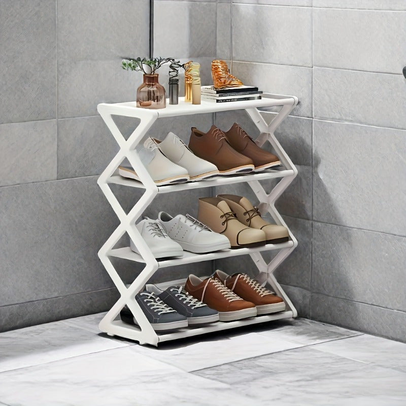 Four-Tier Shoe Rack with Cloth Cover, Durable Stackable Shoe Storage Cabinet