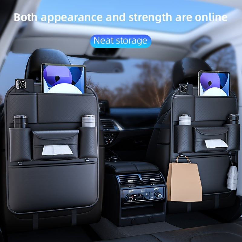 Органайзер для автомобильных сидений из искусственной кожи с большой вместимостью и сумкой для хранения на спинке