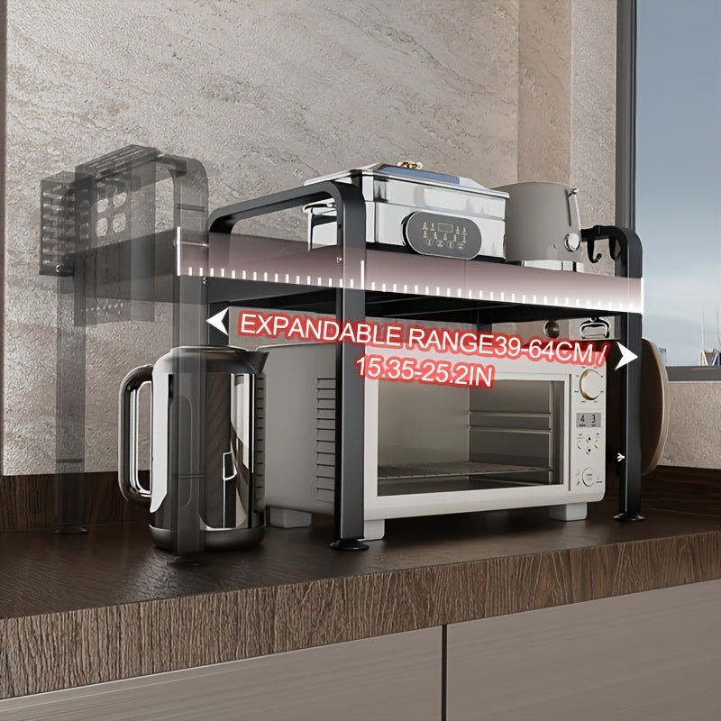 2 qatlamli kengaytiriladigan mikroto'lqinli pech uchun javon, quloqlar bilan, qozon qopqog'i uchun tasmalar, ziravorlar bankasi tashkilotchisi