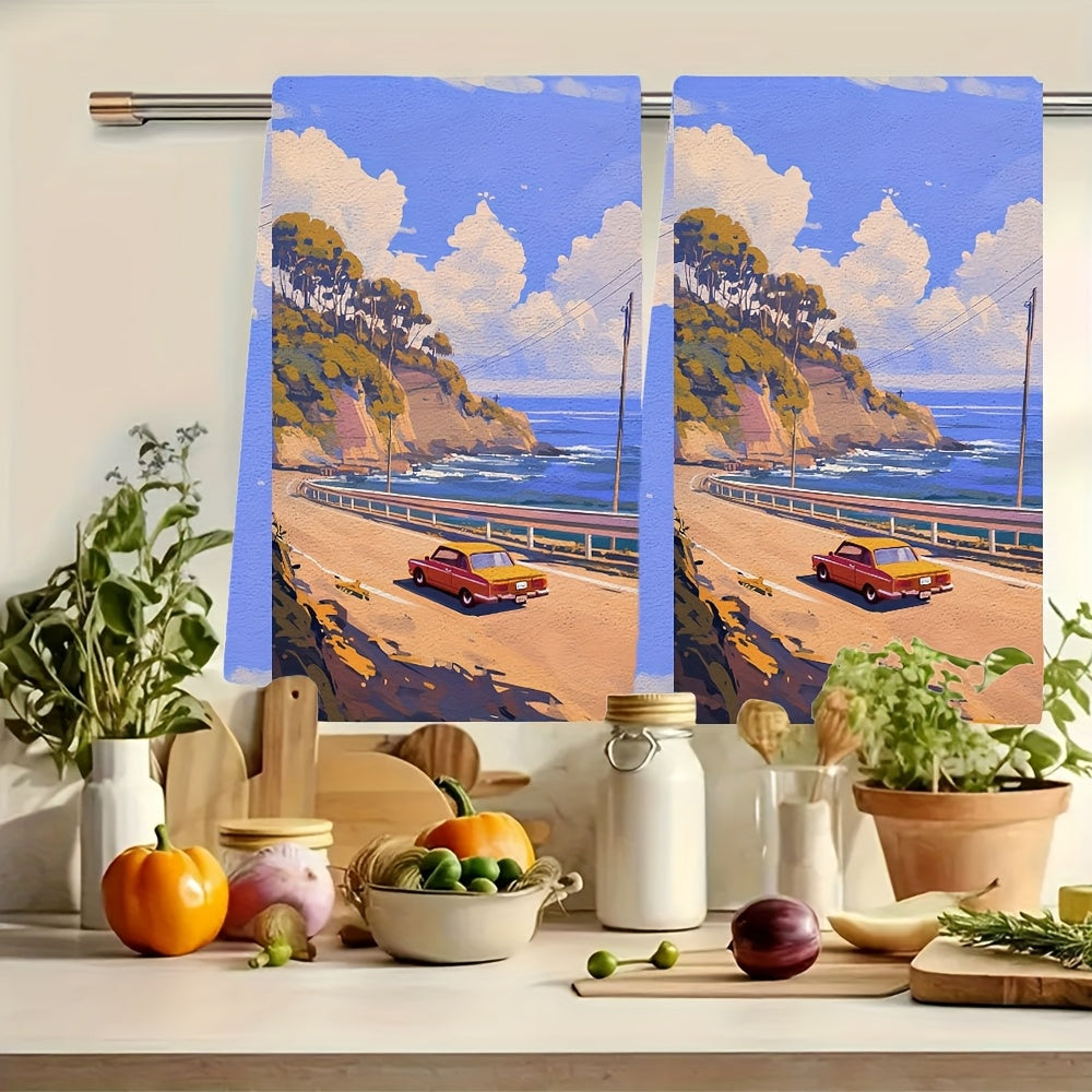 Set of 2 Coastal Beach Kitchen Towels 16x24 Inches Absorbent and Soft