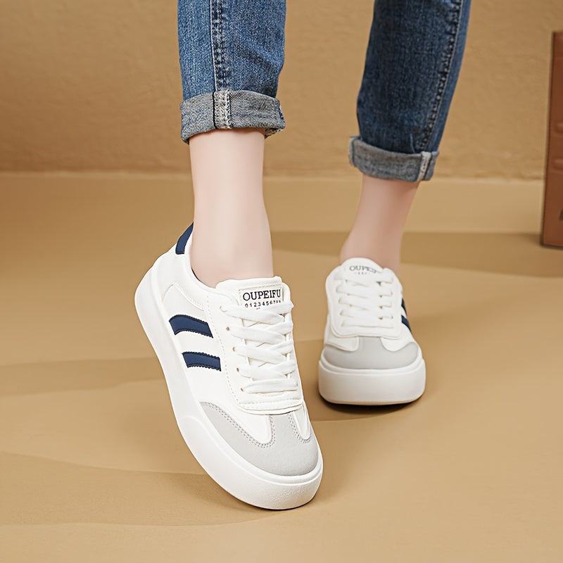 Women's Breathable Lace-Up Sneakers with Stripes and Cap Toe