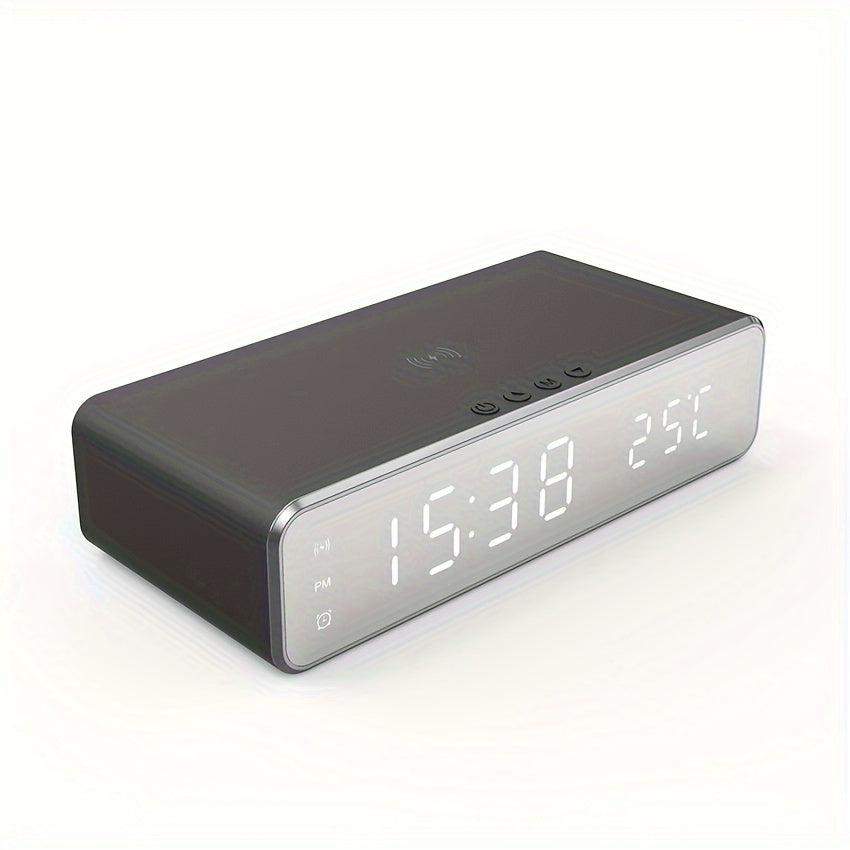 Wireless Charging Station with Alarm Clock Thermometer and Earphone Holder