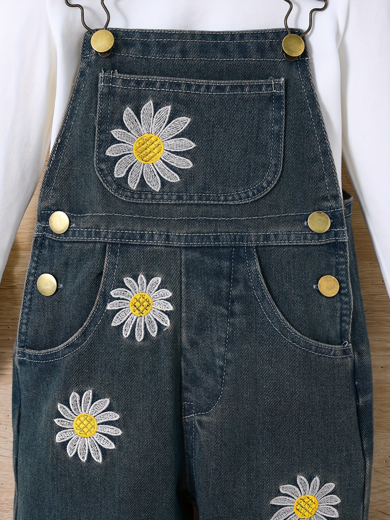 Kids Denim Pants with Daisy Embroidery Breathable Cotton Spring Summer Outdoor Wear