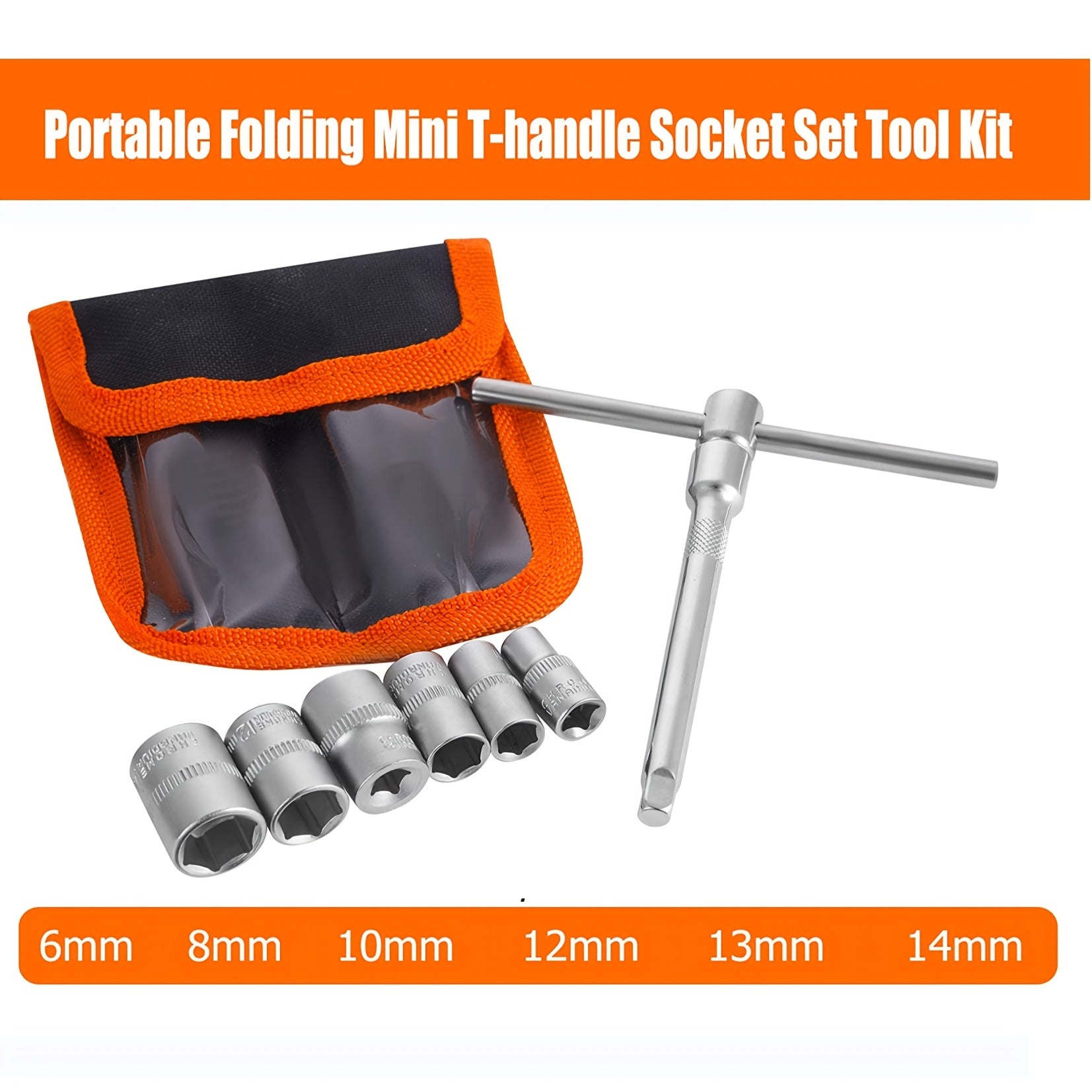 Mini T-Handle Folding Socket Set 1/4 Inch Drive Tool Kit for Motorcycle ATV UTV