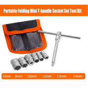 Mini T-Handle Folding Socket Set 1/4 Inch Drive Tool Kit for Motorcycle ATV UTV
