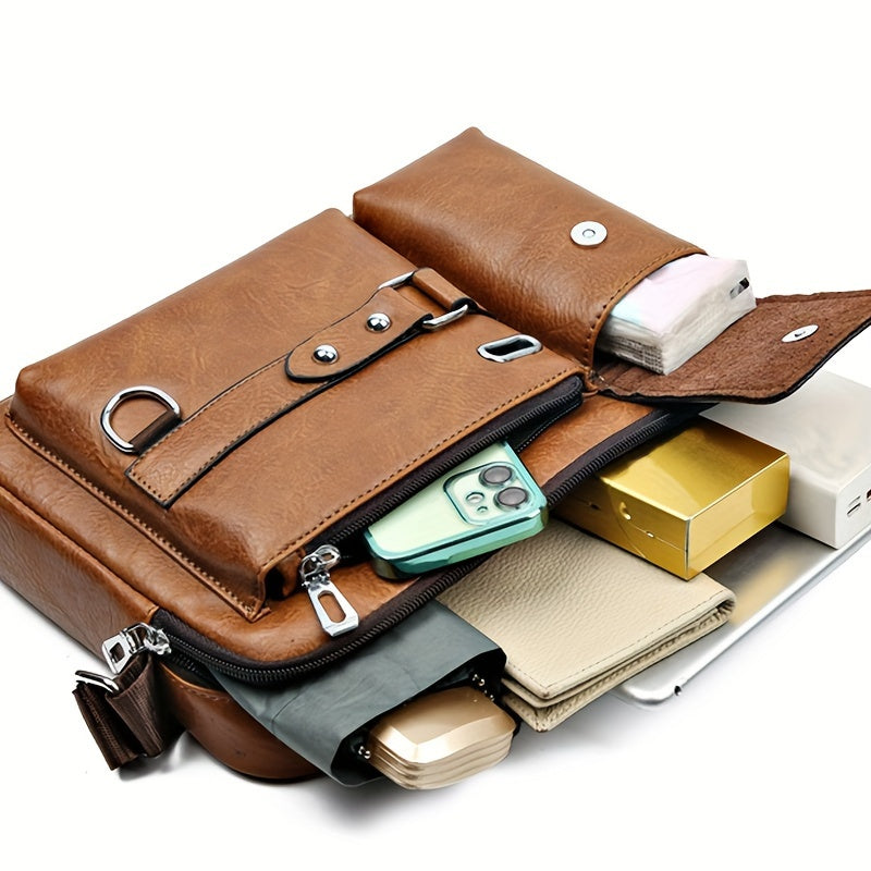 Erkaklar uchun zamonaviy portfel, katta sig'imli, sozlanadigan yelka tasmasi, fermuarli yopiq va yengil chidamlilik bilan kundalik ishga borish uchun qora, jigarrang, qoray jigarrang va och jigarrang ranglarda.