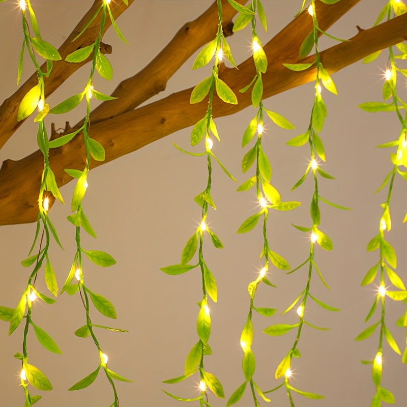 Luces de cadena LED con hojas de sauce operadas por batería para decoración de cortinas y plantas