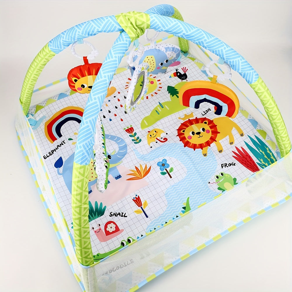 Yangi tug'ilgan chaqaloqlar uchun Yovvoyi tabiat hayvonlari mavzusi va yumshoq o'yinchoqlar bilan bolalar faoliyat markazi o'yin gymi, 0 dan 3 yoshgacha