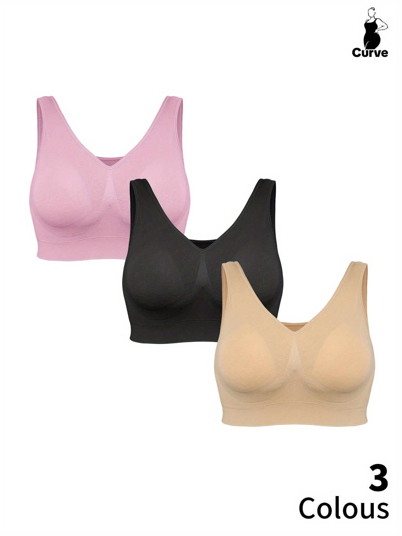 Pack de 3 sujetadores push-up sin costuras, transpirables y reductores de grasa para mujer
