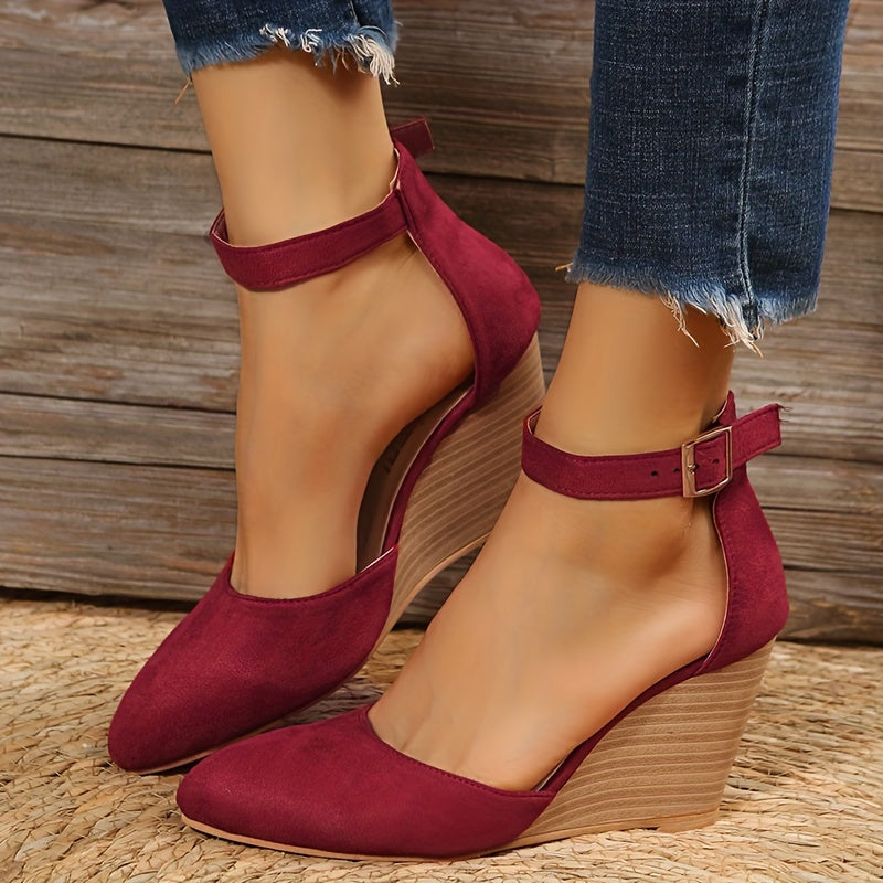 Women's D'Orsay Wedge Heels Pointed Toe Ankle Strap Platform High Heels