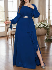 Plus Size Women's Chiffon Bridesmaid Dress with Rhinestones Purple