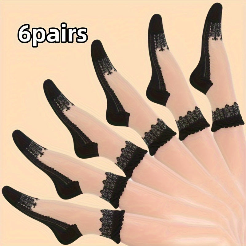 5/6 juft ayollar uchun vintage tikuv paypoqlari, qulay va nafas oladigan to'r matosidan tayyorlangan.