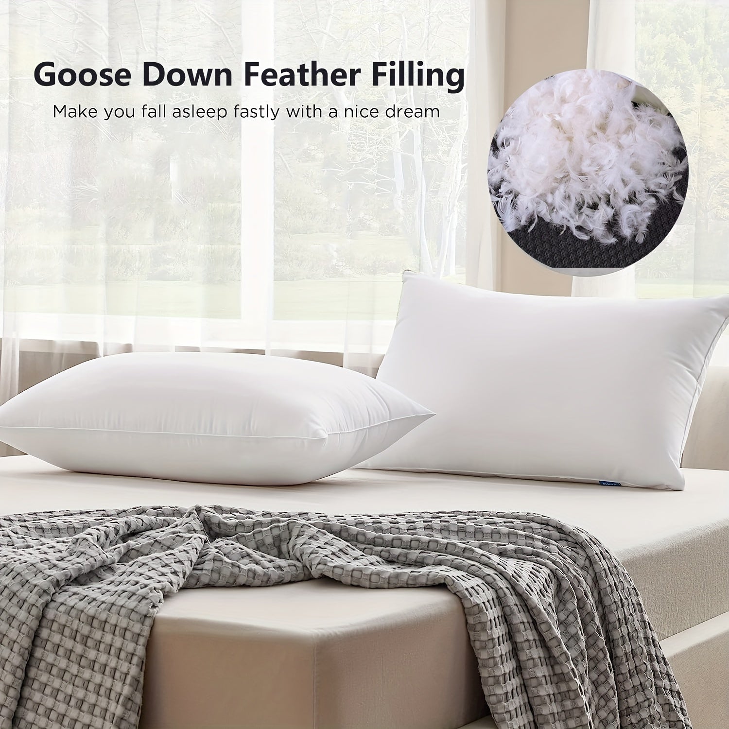White Goose Feather and Down Pillow Insert 100 Cotton Hypoallergenic All-Season