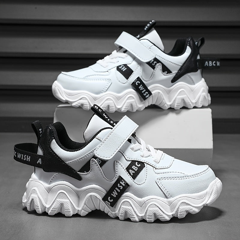 Boys' Letters Print Thick-Soled Sneakers with Hook Loop for Casual Sports Outdoor