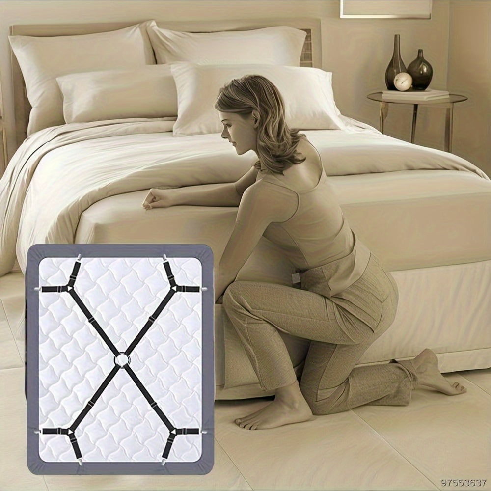 Adjustable Bed Sheet Suspenders 8-Clip Non-Textile Bed Sheet Holders Black White