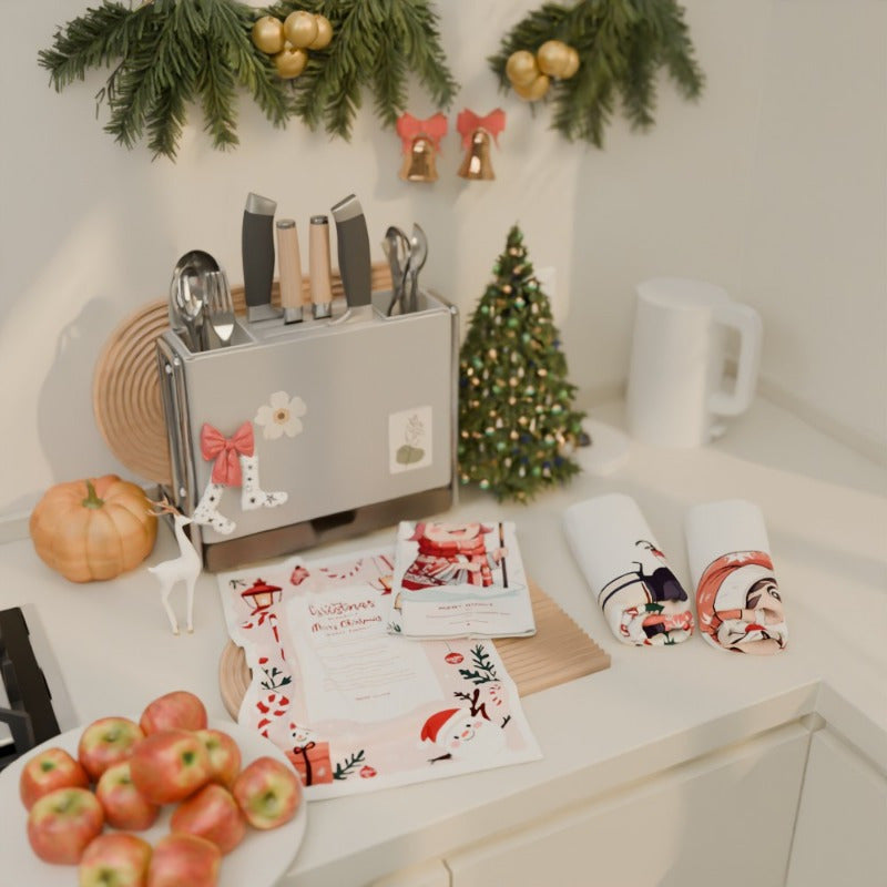 Set of 4 Christmas Kitchen Towels Snowflake Tree Decor 18x66 cm