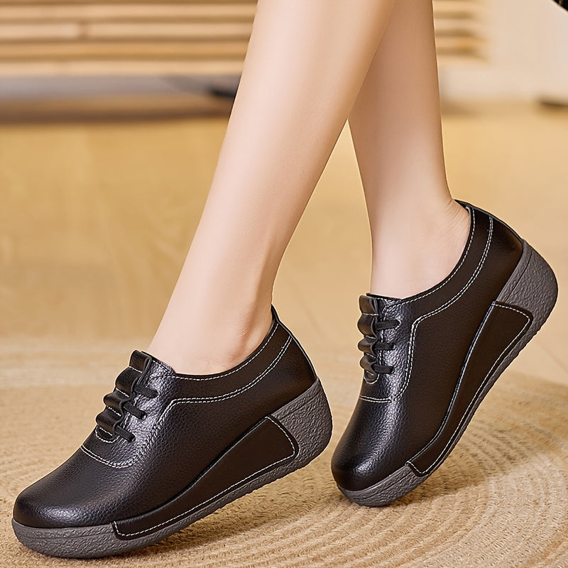 Women's Casual Lace-Up Platform Wedge Sneakers Black Synthetic All-Season Comfort