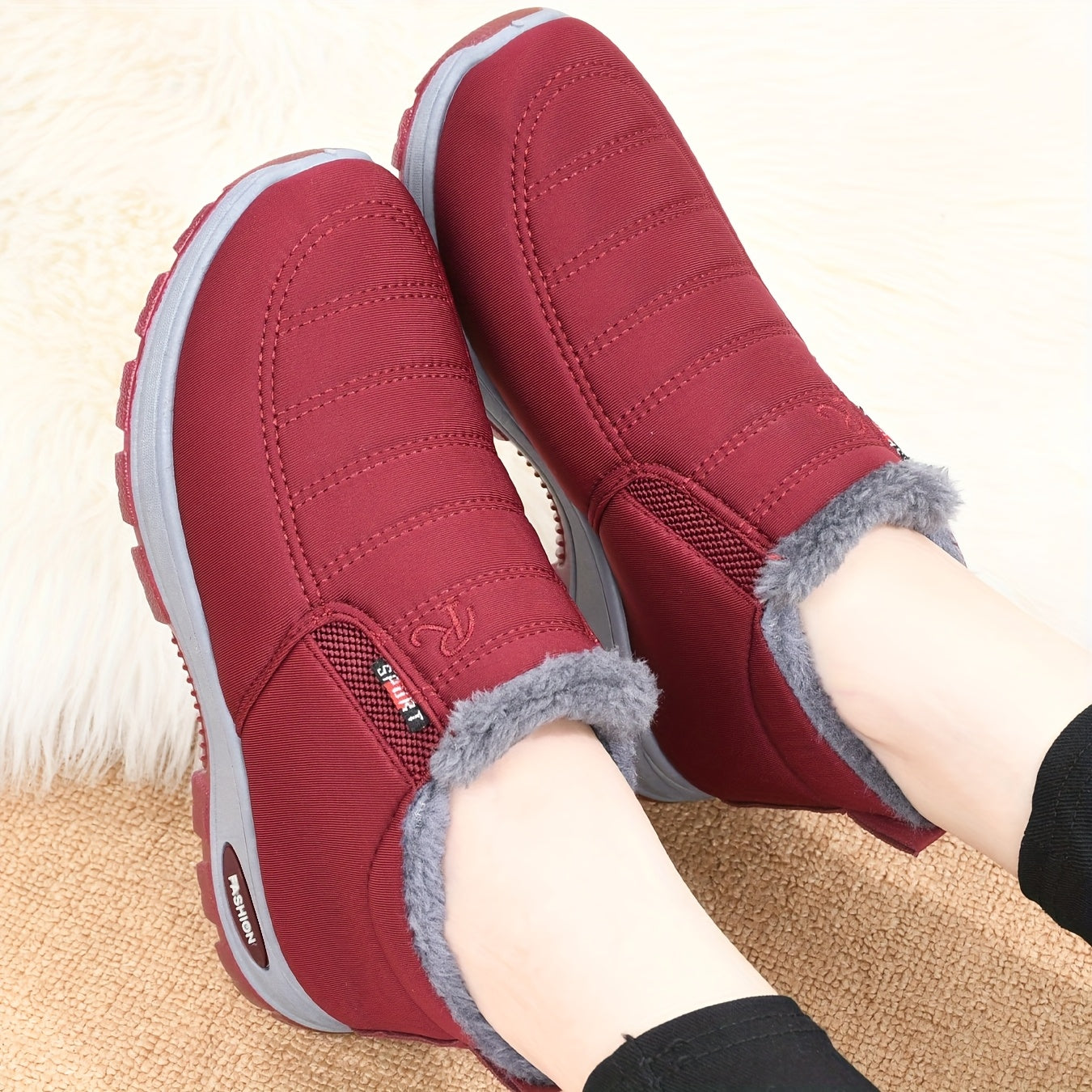 Unisex Winter Comfort Shoes Rubber Sole Slip-On Flat Toe All-Season