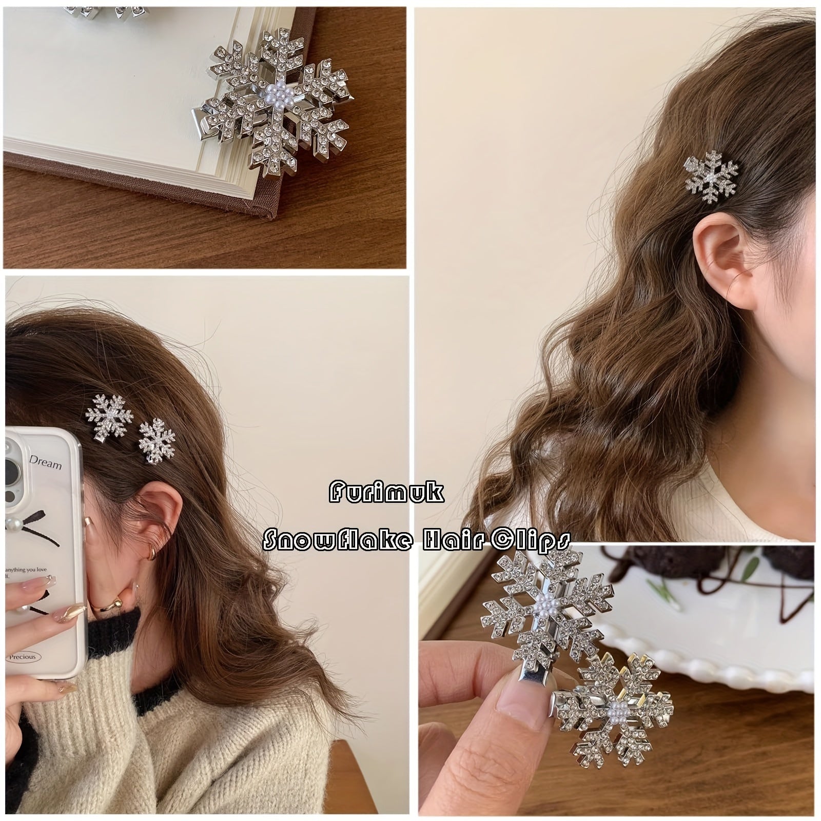 Set of 8 Rhinestone Snowflake Hair Clips for Women Christmas Festive Hair Accessories