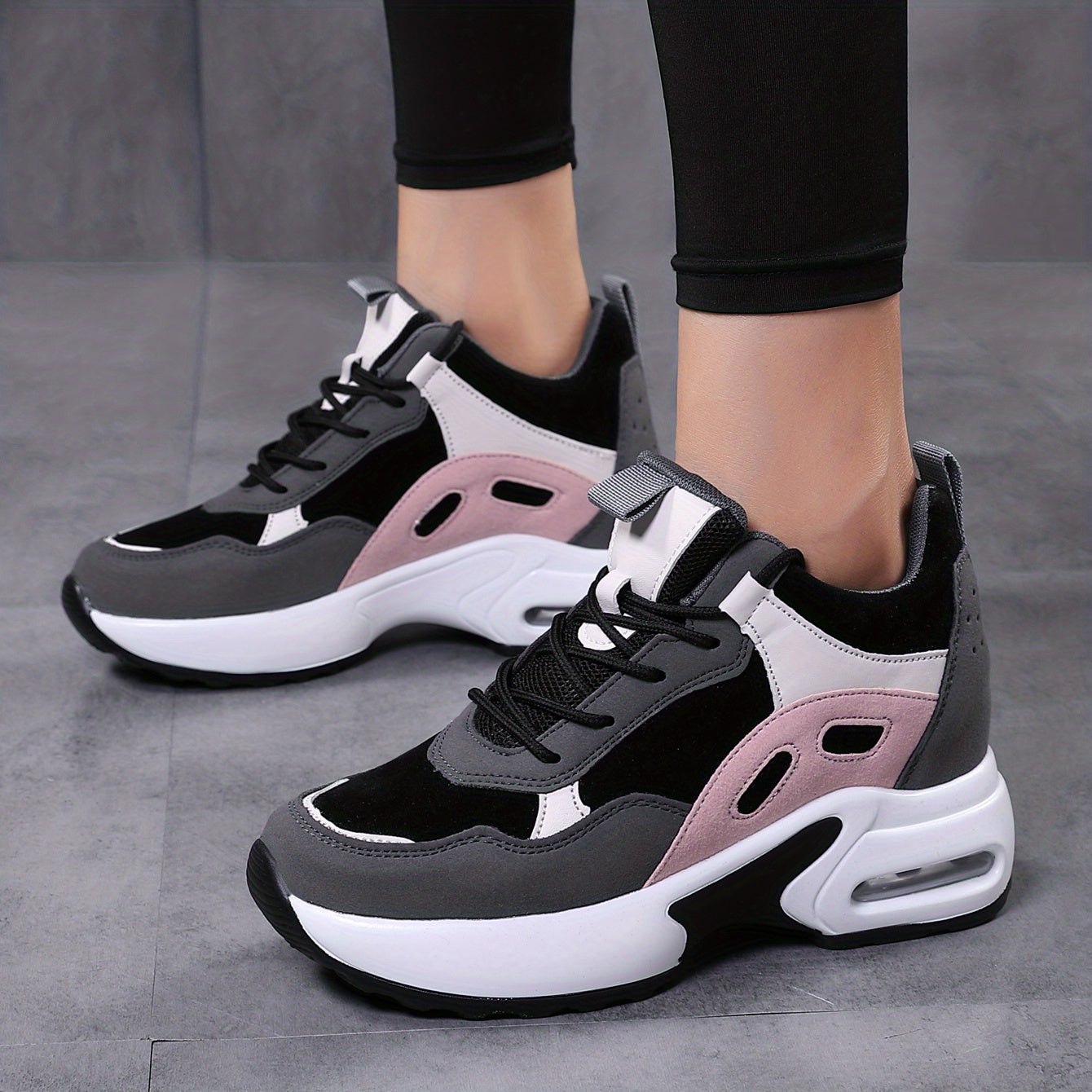 Zapatillas de plataforma con bloques de color para mujer, con cordones y amortiguación de aire
