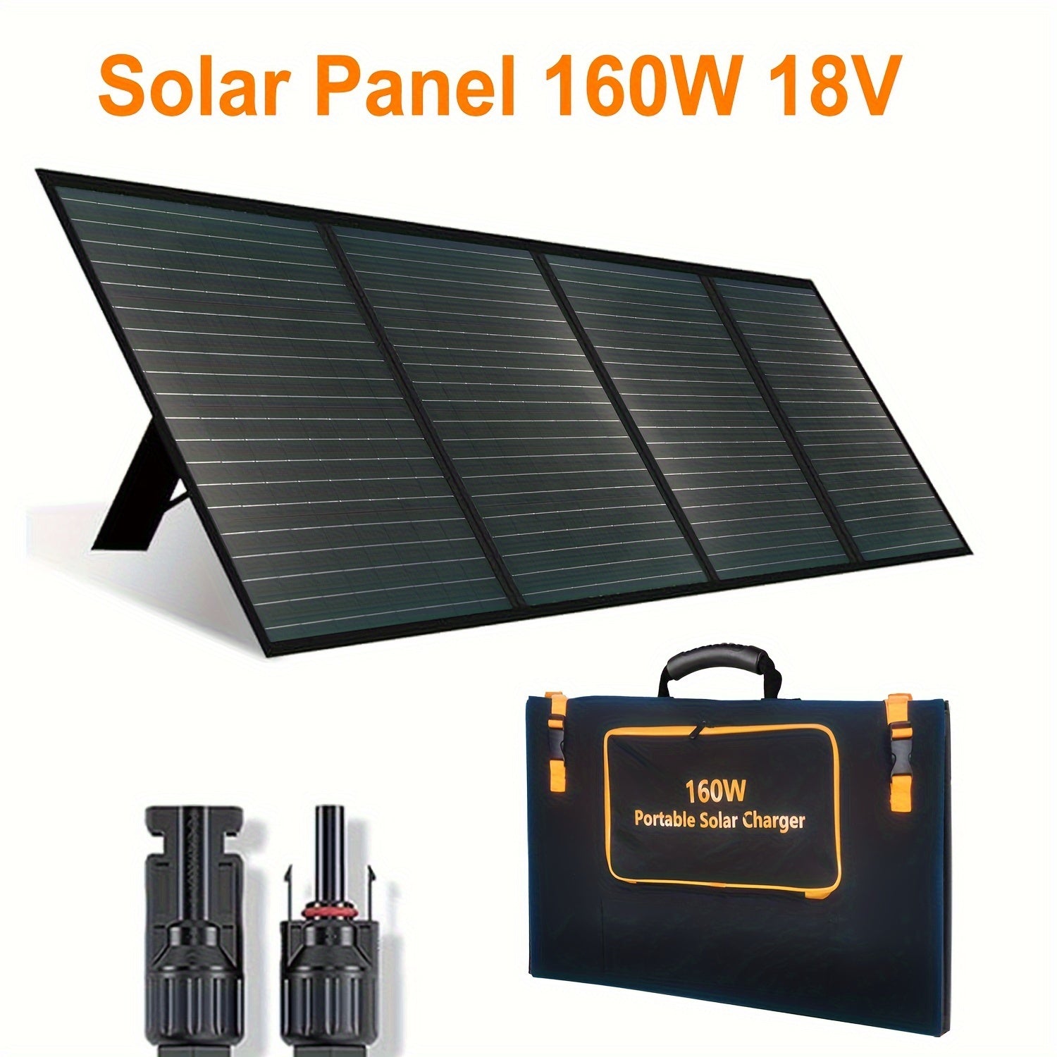 160W Portable Foldable Solar Panel with Adjustable Kickstand for Camping and RV Off-Grid
