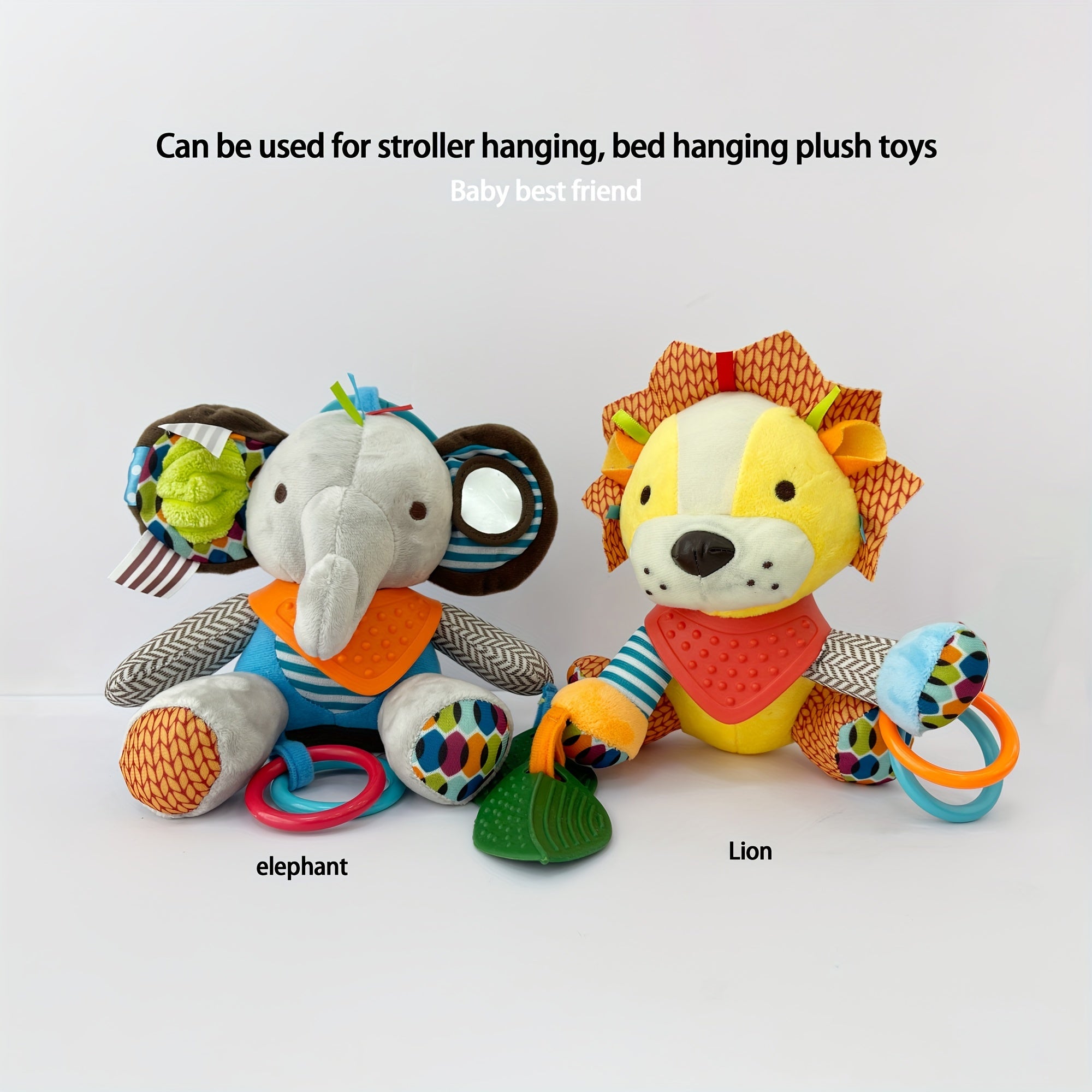 Plush Elephant Fox Lion Dog Raccoon Hanging Toy for Stroller and Gift