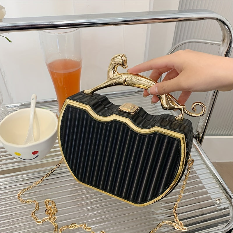 White Clutch Bag with Gold Chain Strap and Kiss Lock Closure for Daily Use