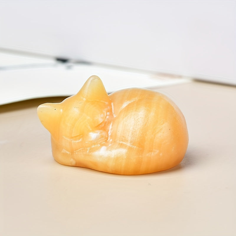 Figura de cristal de gato durmiente tallada en cuarzo natural, decoración para el hogar, regalo, 3.81cm